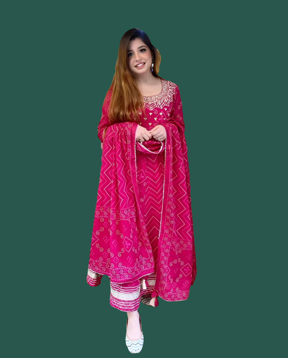 Elegant pink cotton kurti for women with intricate embroidery and matching dupatta