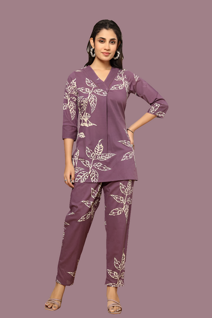 Bride Fuzion Women's Co-ord Set with Elegant Leaf Print