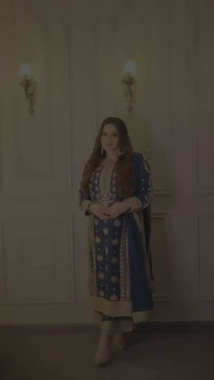 Heavy Georgette With Heavy Embroidery Sequence Work with Rivet Moti Work*with Sleeve*